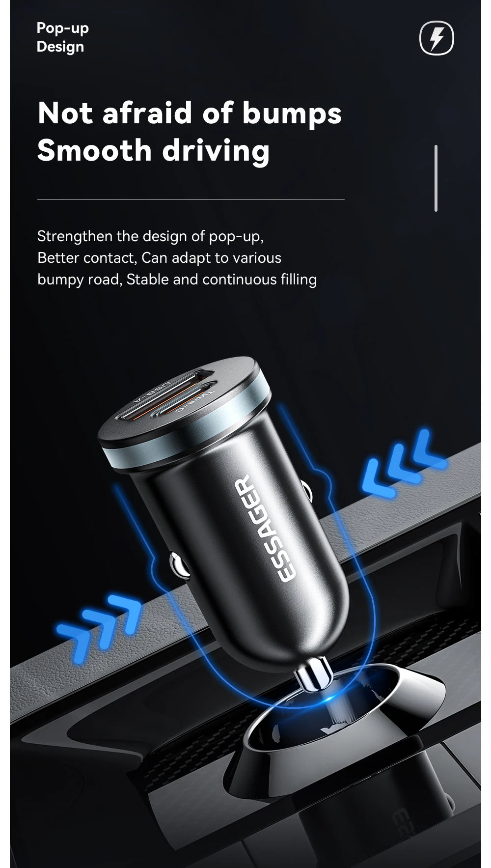 Essager 30W USB-C Car Charger – Quick Charger with PD, QC 3.0, SCP, 5A Fast Charging for iPhone, Xiaomi, Samsung