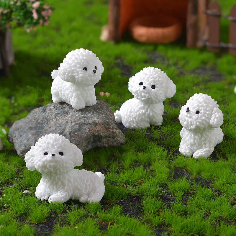 Mini Bichon Frise Dog Figurine: Cute Ornament for Fairy Garden and Home Decor