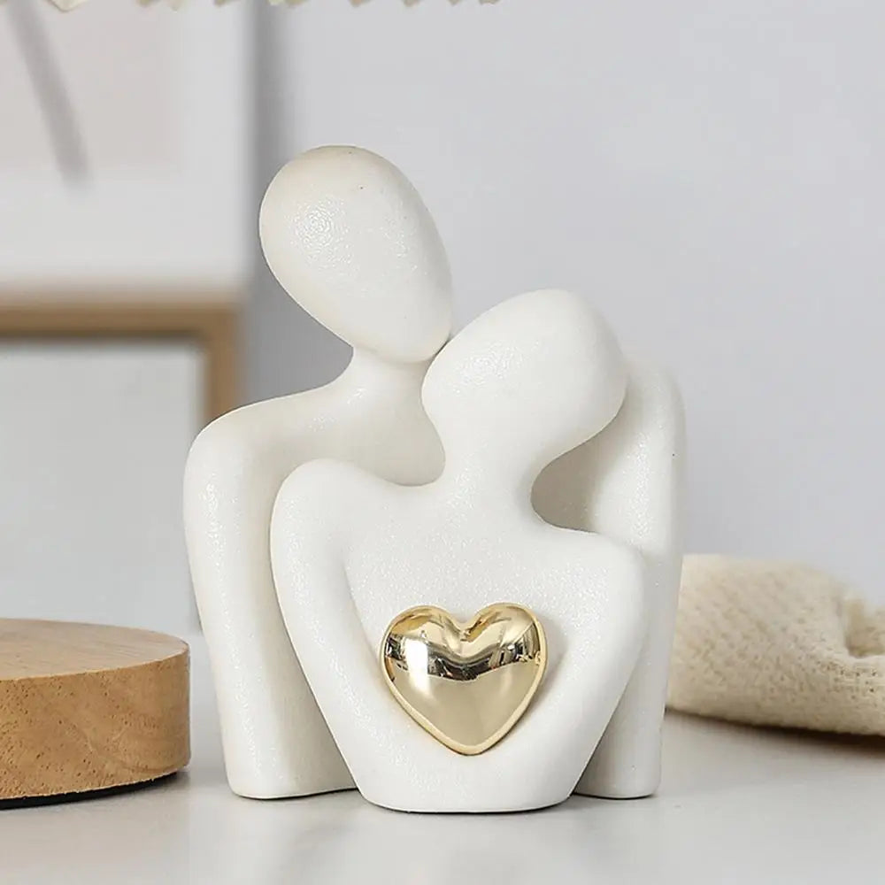 Nordic Abstract Couple Statue: Modern Ceramic Sculpture for Home Decor