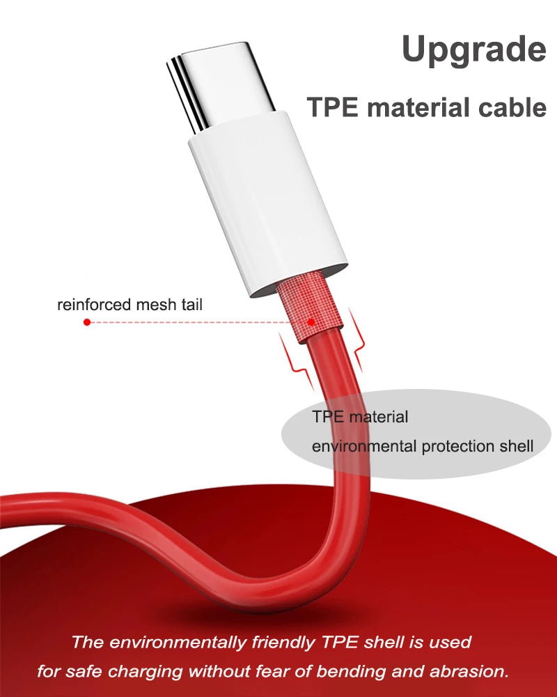 PD 65W Supervooc Fast Charger Cable – USB-C to Type-C for OnePlus Ace, 12, 11, 10T, 9, 8T, 7T Pro, Warp/Dash Charge, 6T, 5T