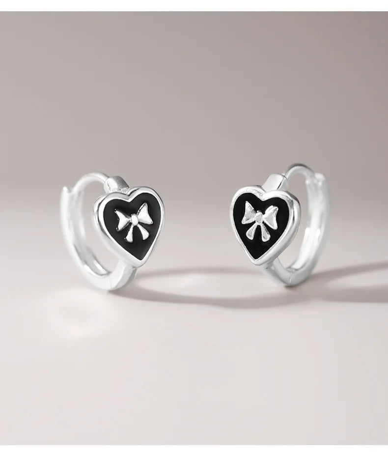 Silver Heart Butterfly Bow Hoop Earrings for Women, Elegant Korean Style Minimalist Fashion Jewelry