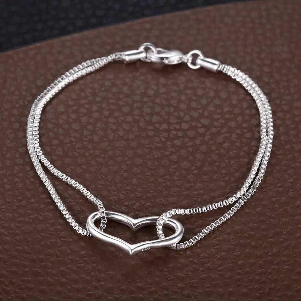 925 Sterling Silver Heart Bracelet for Women and Men, High-Quality Romance Chain Fashion Jewelry for Engagement, Party and Wedding Gift