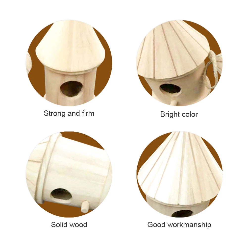 Wall-Mounted Wooden Birdhouse – Natural Hanging Nest for Outdoor Bird Resting