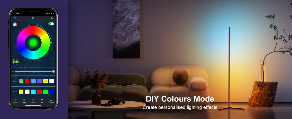 Smart RGB Floor Lamp with Music Sync – 16 Million Colors, APP &amp; Remote Control