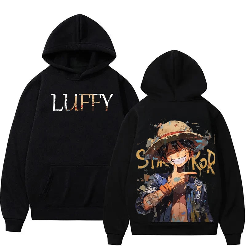One Piece Luffy Anime Hoodie for Men and Women, Oversized Harajuku Y2K Pullover Sweatshirt, Casual Sports Hoodie