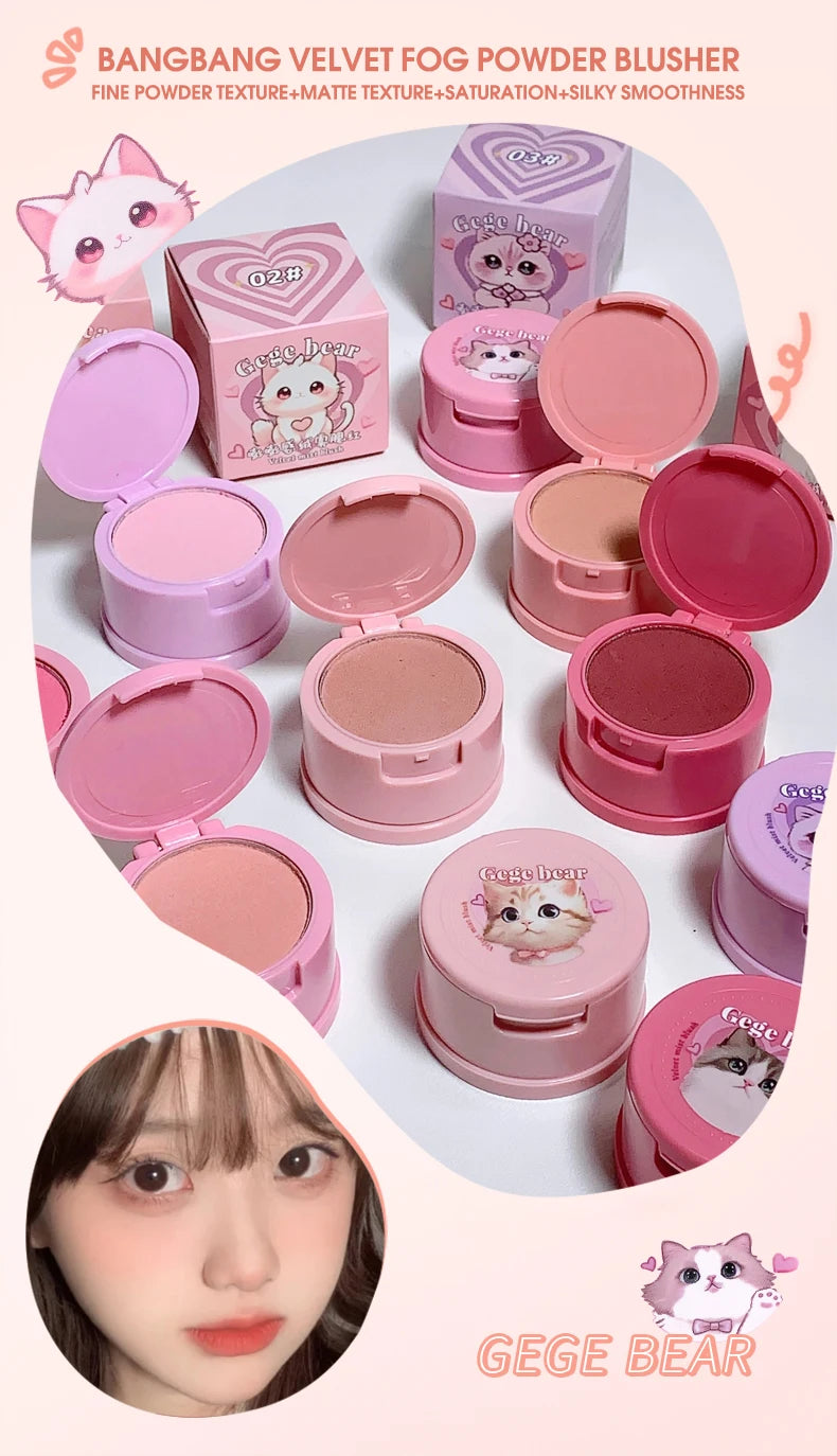 Gege Bear Bang Bang Soft Fog Powder Blusher - Matte Finish for Natural Lift &amp; Tender Makeup